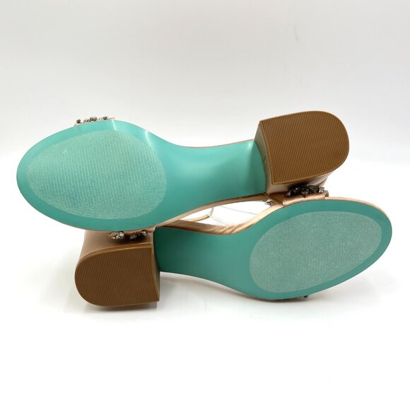 6W 6 WIDE WIDTH Betsey Johnson Mel Champagne Jeweled Heels Dress Sandals Shoes - Picture 9 of 13